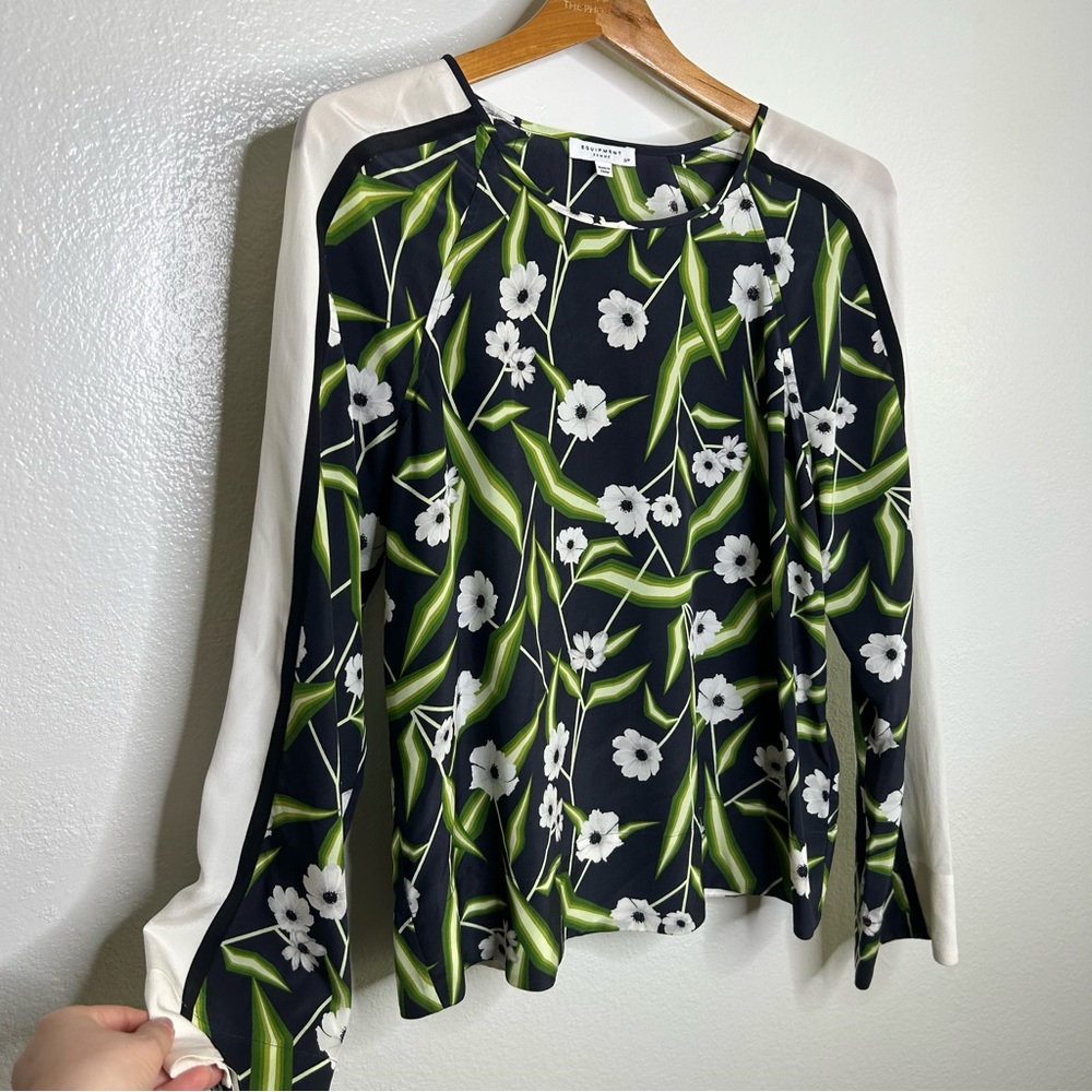 Equipment Abilene Floral Print Silk Wide Sleeve Top S